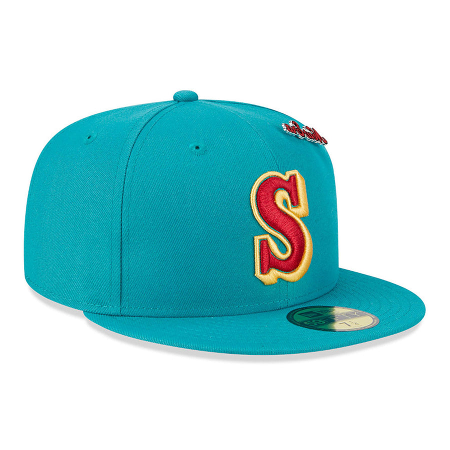 Seattle Mariners 59FIFTY MLB Cooperstown Pin Pack Teal Cap
