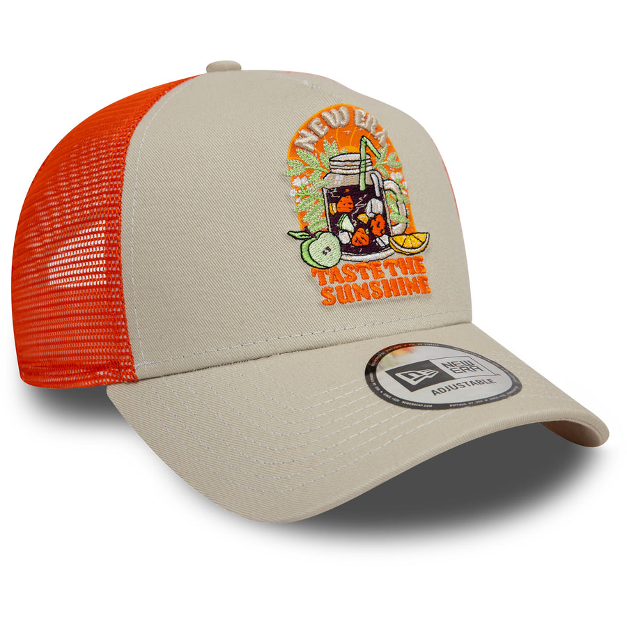 New Era 9FORTY Summer Patch A-Frame Stone/Orange Trucker Cap