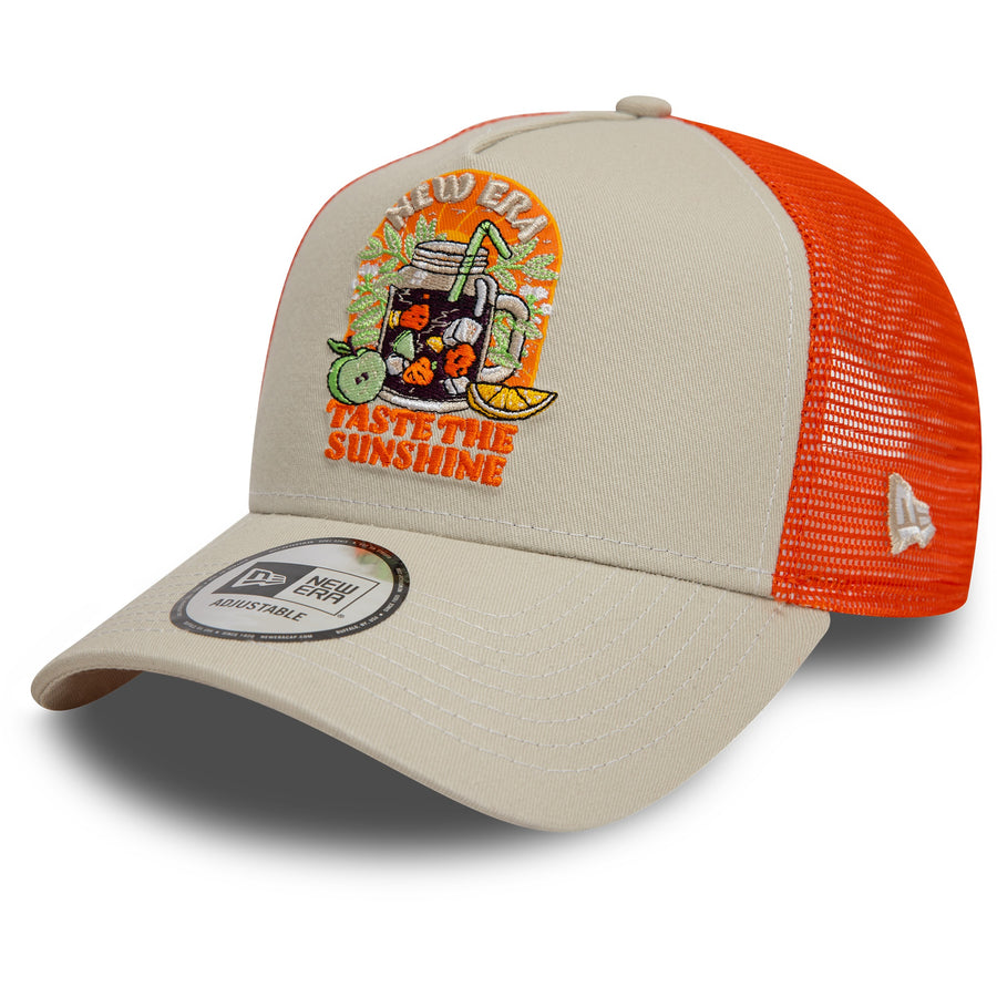 New Era 9FORTY Summer Patch A-Frame Stone/Orange Trucker Cap