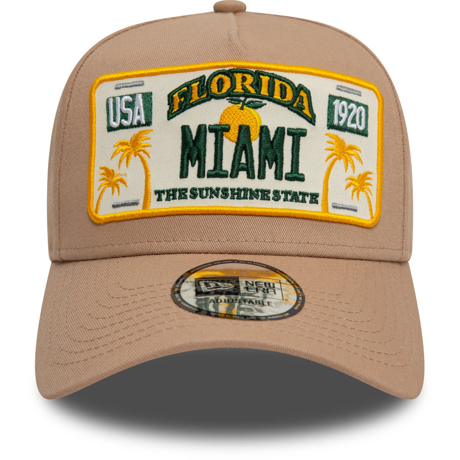 New Era 9FORTY Miami License Plate A-Frame Stone Trucker Cap