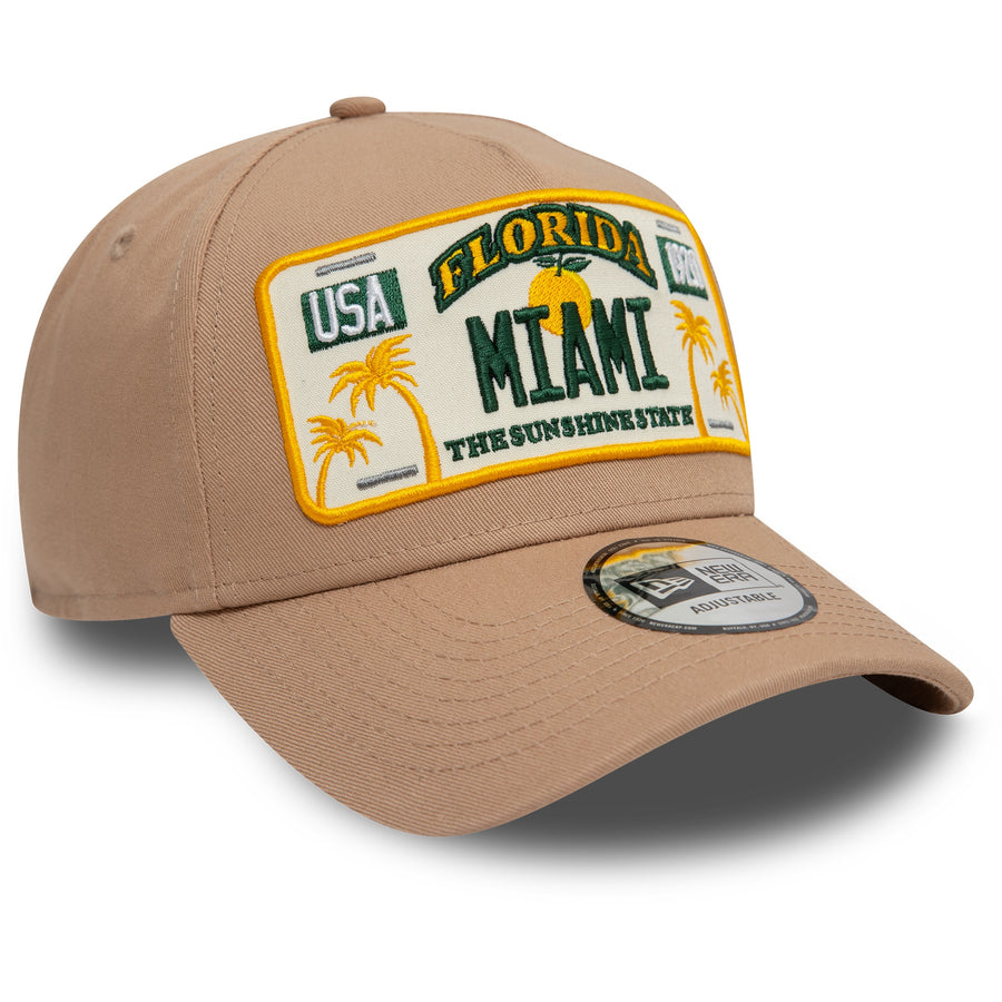 New Era 9FORTY Miami License Plate A-Frame Stone Trucker Cap