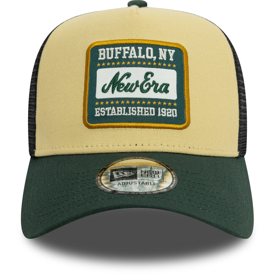 New Era 9FORTY  Patch Canvas Cream A-Frame Gold /Green Trucker Cap