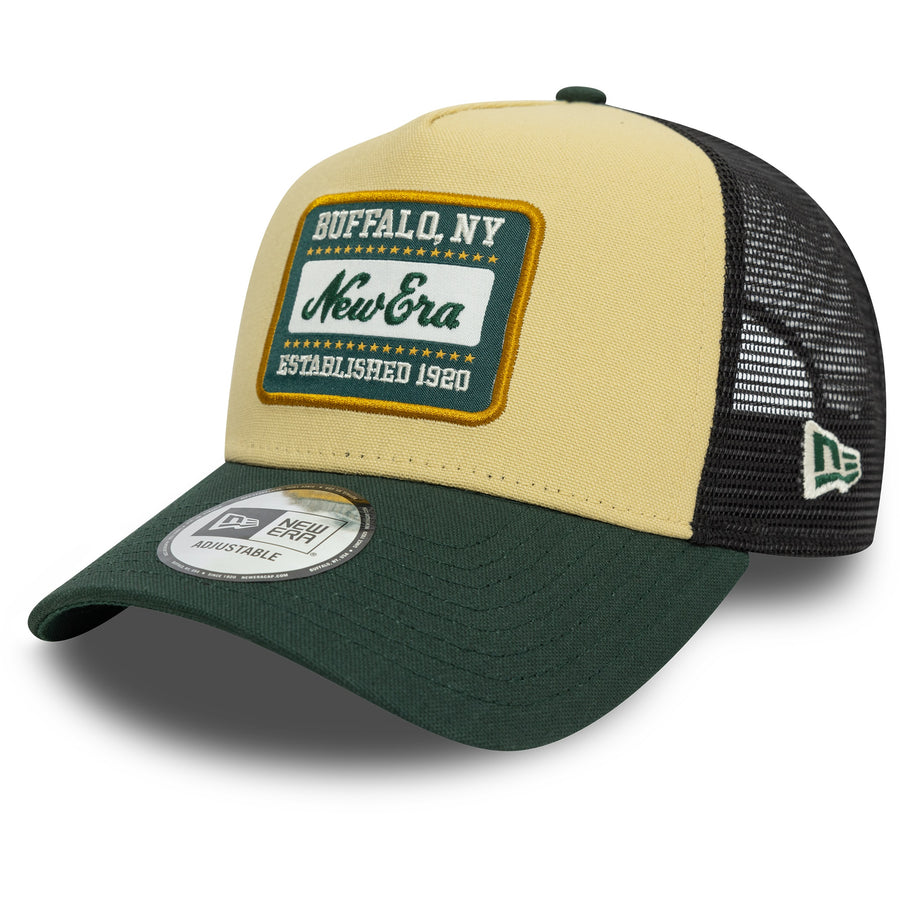 New Era 9FORTY  Patch Canvas Cream A-Frame Gold /Green Trucker Cap