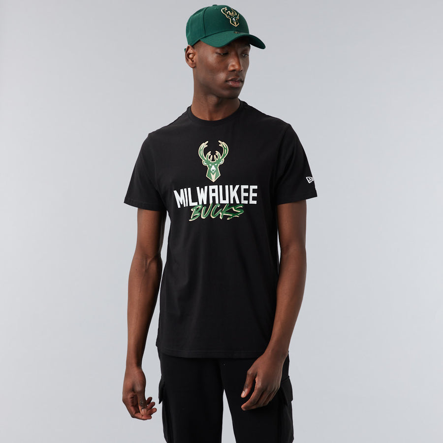 Milwaukee Bucks NBA Script Black Tee